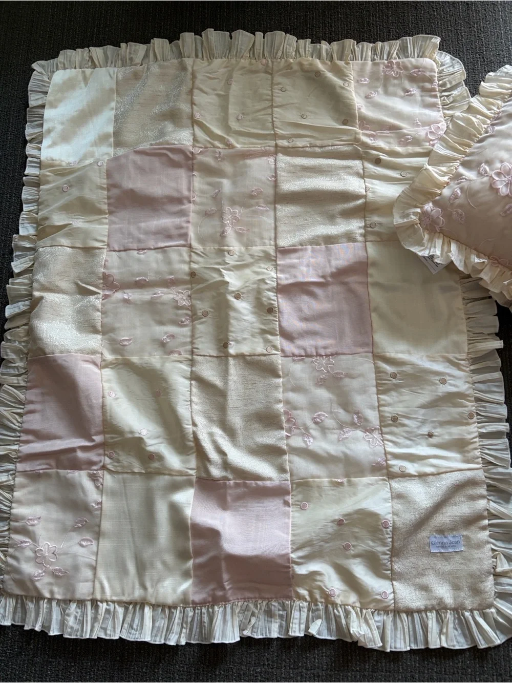 Glenna Jean Ava collection Baby Patchwork Ruffled Crib Blanket - Pink and Cream